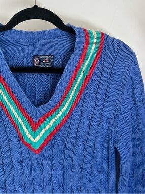Vintage Kenneth Gordon Wakefield Blue Cotton V-Neck Sweater Small